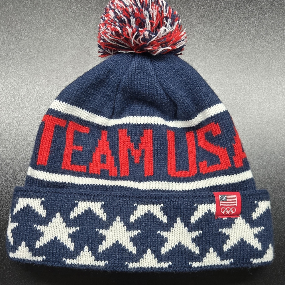 Red and Blue Geometric Knit Beanie Hat
